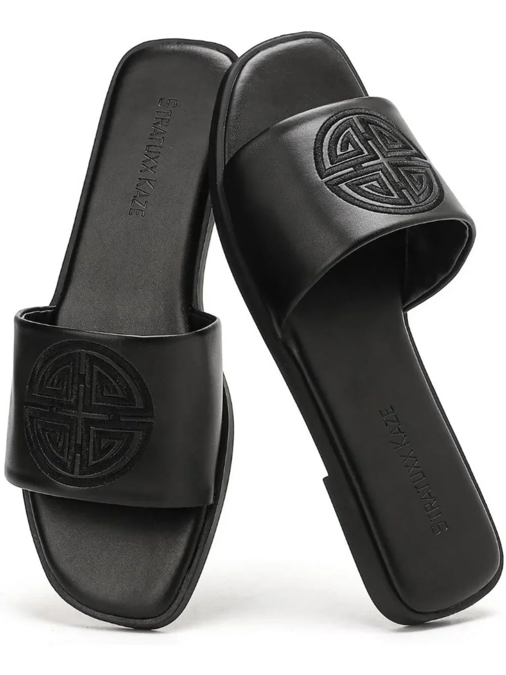 Women's Black Foam Comfy Slides Flats Cute Leather Beach Dressy Summer Shoes